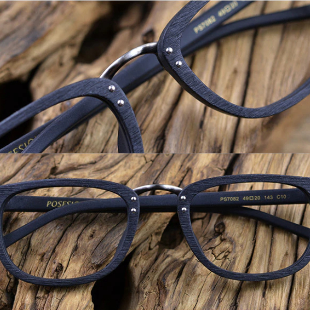 Oprawki okularowe Gozo w kolorze czarny z drewnianym wzorem — Drewniane Oprawki