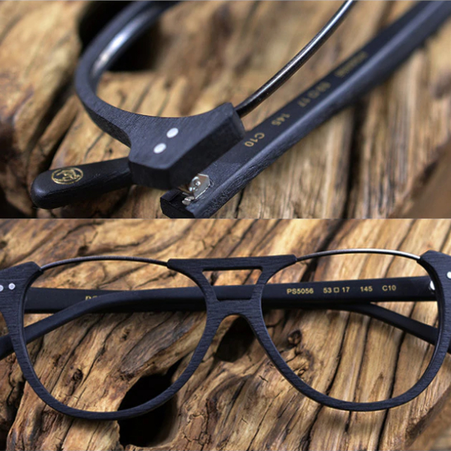 Oprawki okularowe Inferno w kolorze czarny z drewnianym wzorem — Drewniane Oprawki