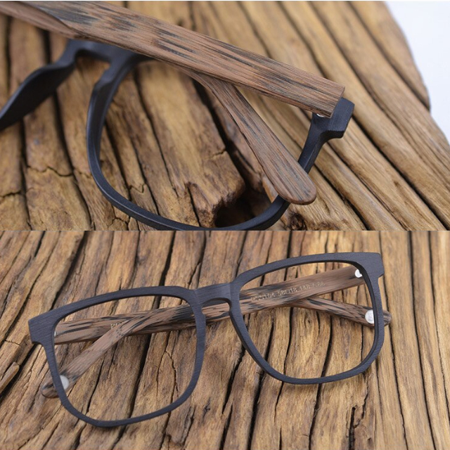 Oprawki okularowe Roger w kolorze brązowy z drewnianym wzorem — Drewniane Oprawki