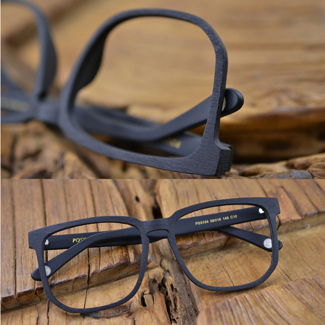 Oprawki okularowe Roger w kolorze czarny z drewnianym wzorem — Drewniane Oprawki